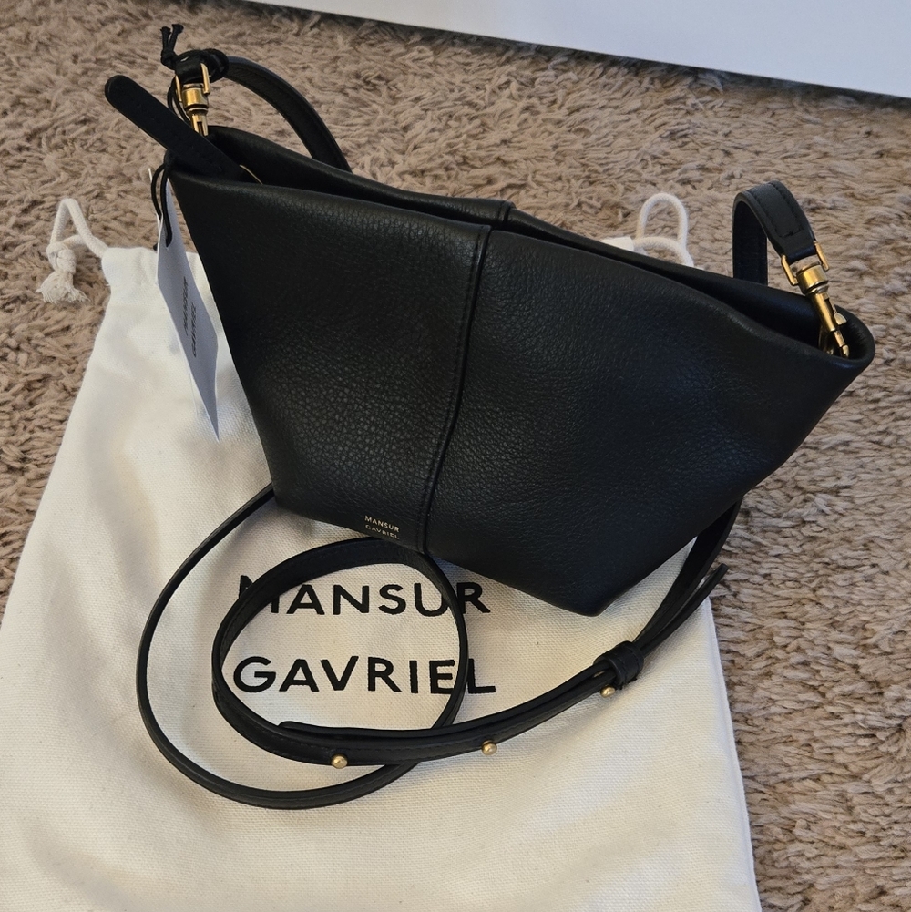 Mansur Gavriel Mini Tulipano Black Leather Crossbody Bag